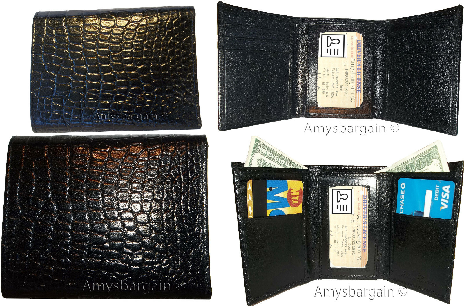 Men's Crocodile skin Printed Leather Wallet Trifold wallet ID 9 card 2 bill slot - Image 13