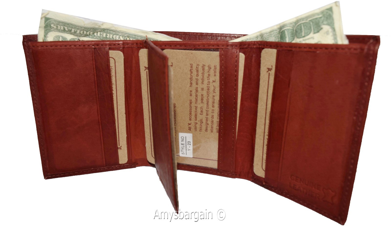 Men's genuine Leather Tri-fold wallet 10 credit debit cards 2 Bill pockets 1 ID - Image 14