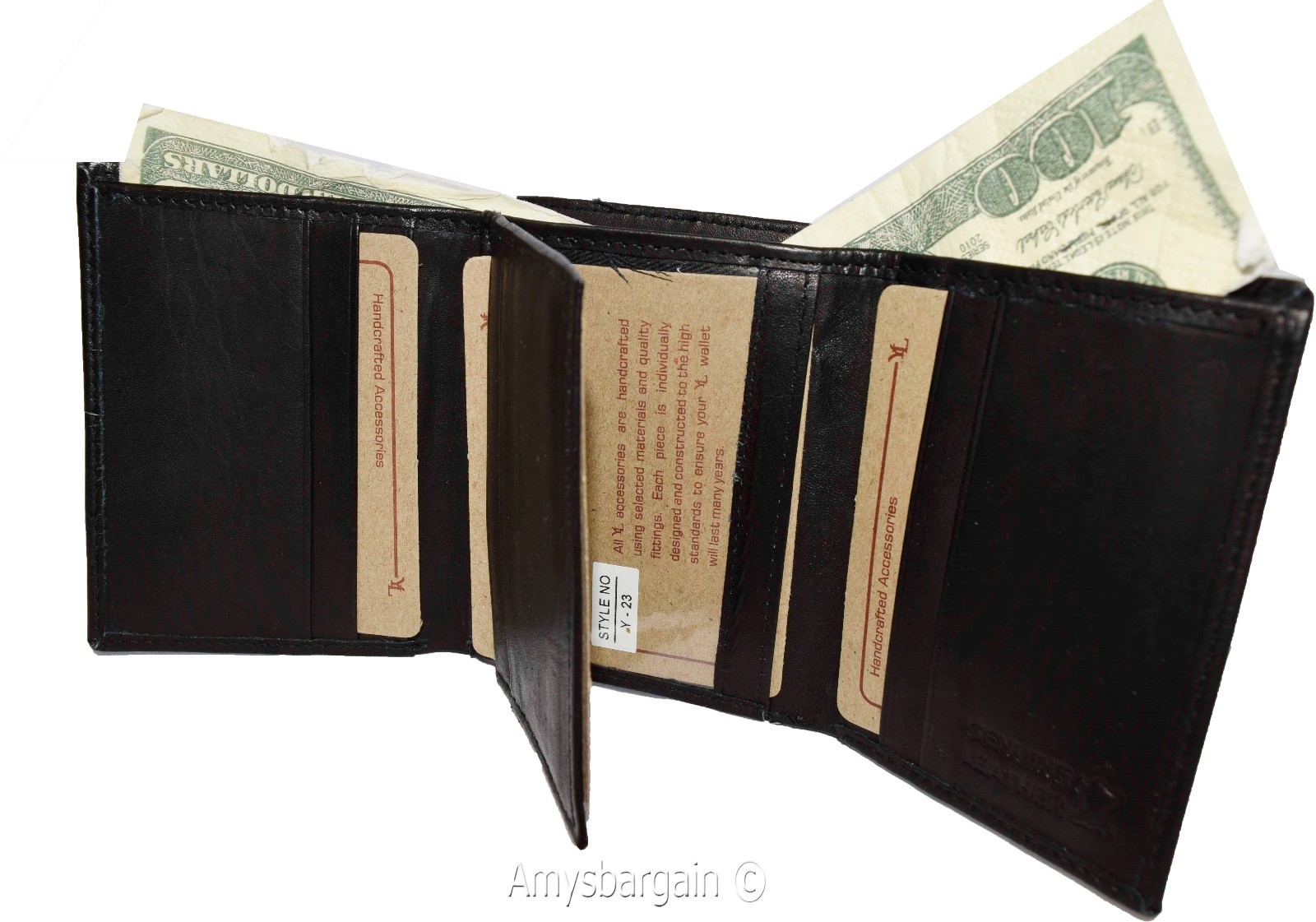 Men's genuine Leather Tri-fold wallet 10 credit debit cards 2 Bill pockets 1 ID - Image 13