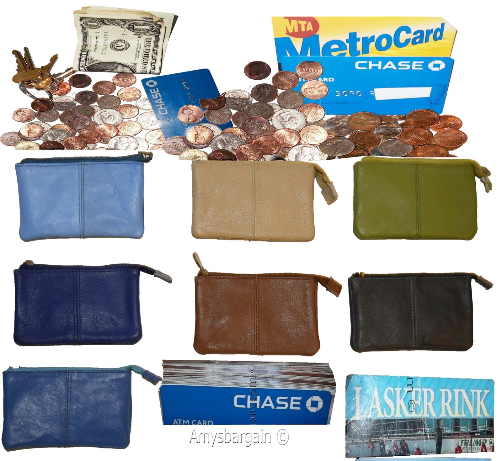 Women's Change Purse Leather mini wallet Card case Zip coin case with key rings - Image 11