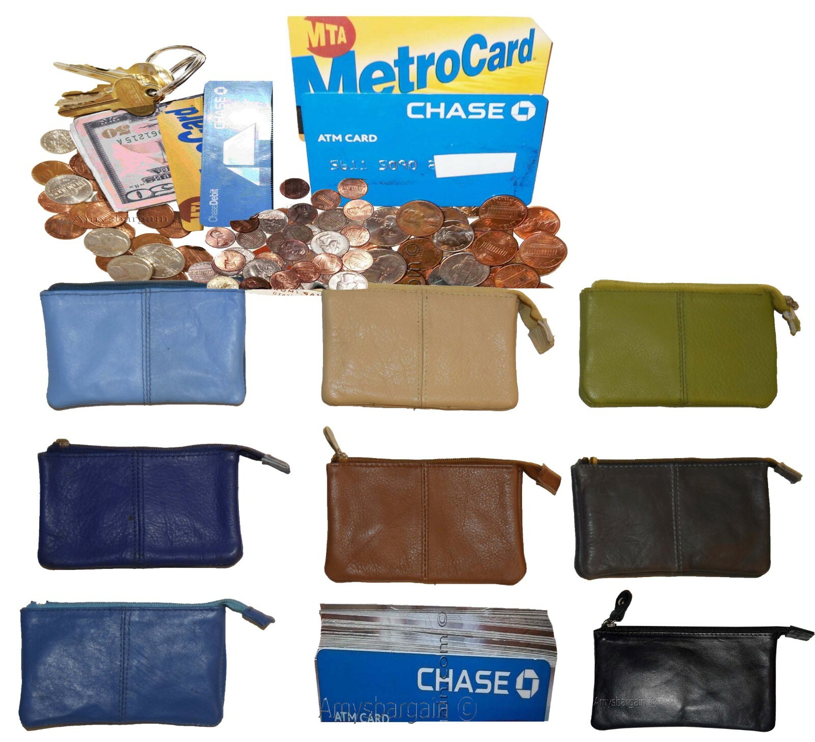 Women's Change Purse Leather mini wallet Card case Zip coin case with key rings - Image 12