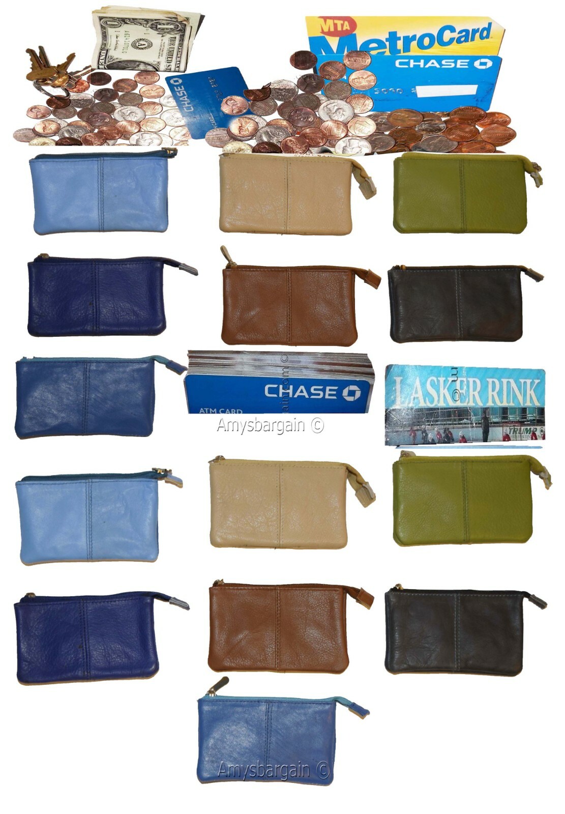 Women's Change Purse Leather mini wallet Card case Zip coin case with key rings - Image 13
