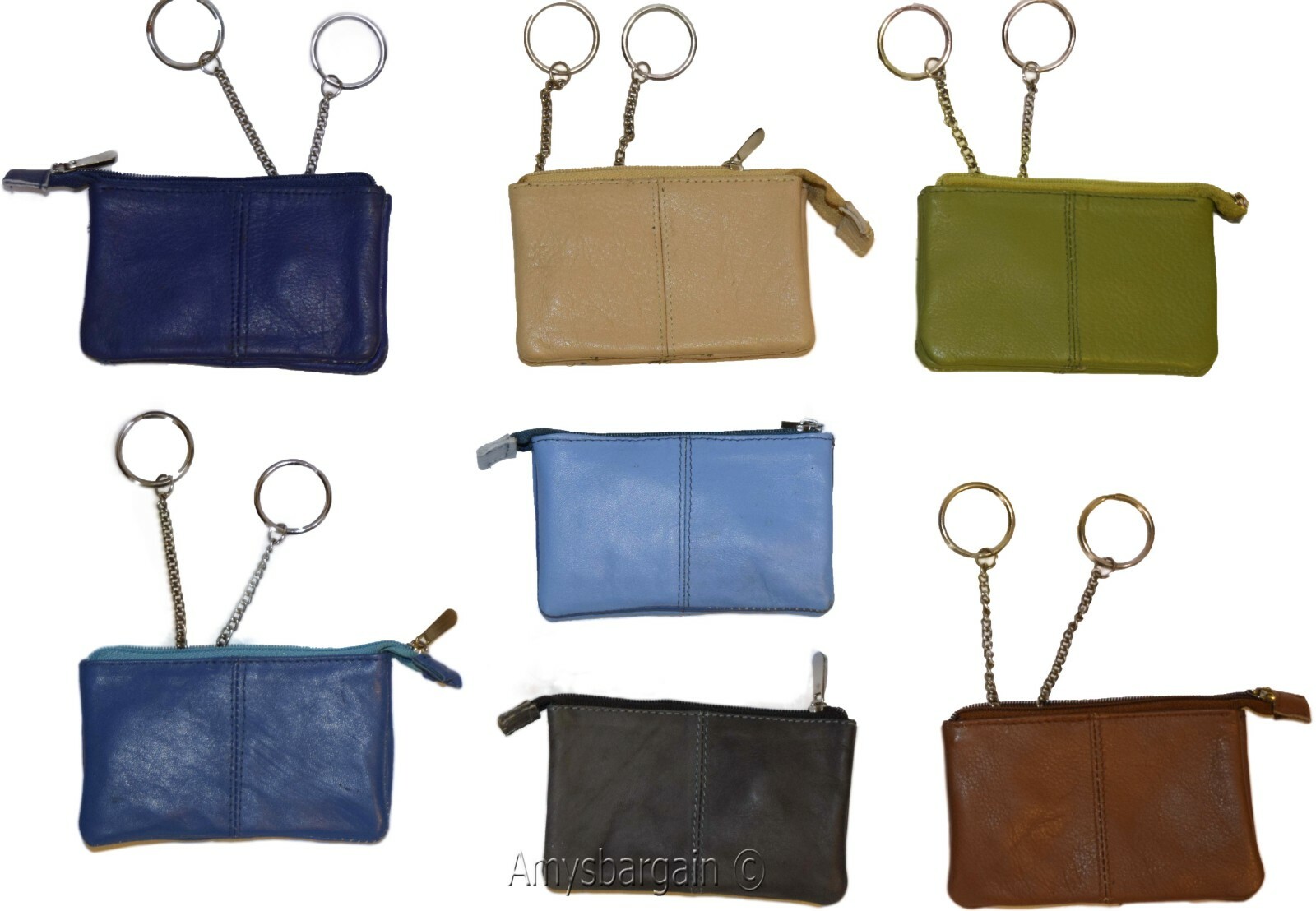 Women's Change Purse Leather mini wallet Card case Zip coin case with key rings - Image 3