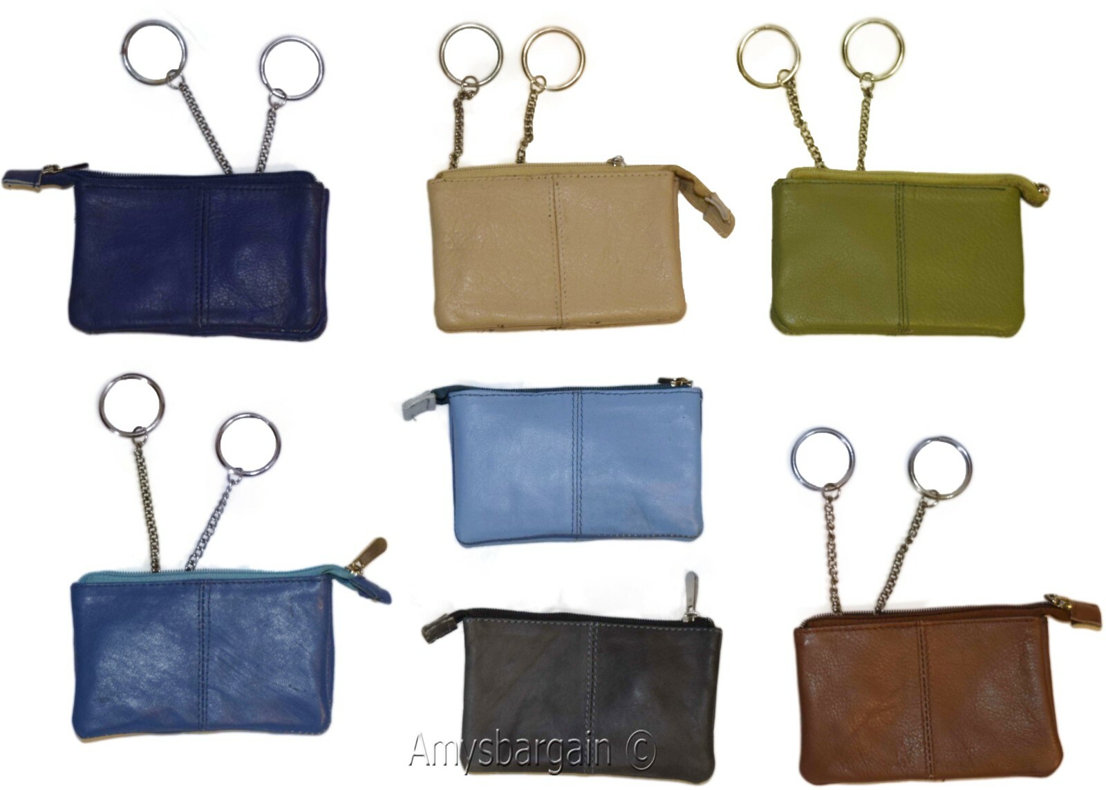Women's Change Purse Leather mini wallet Card case Zip coin case with key rings - Image 4