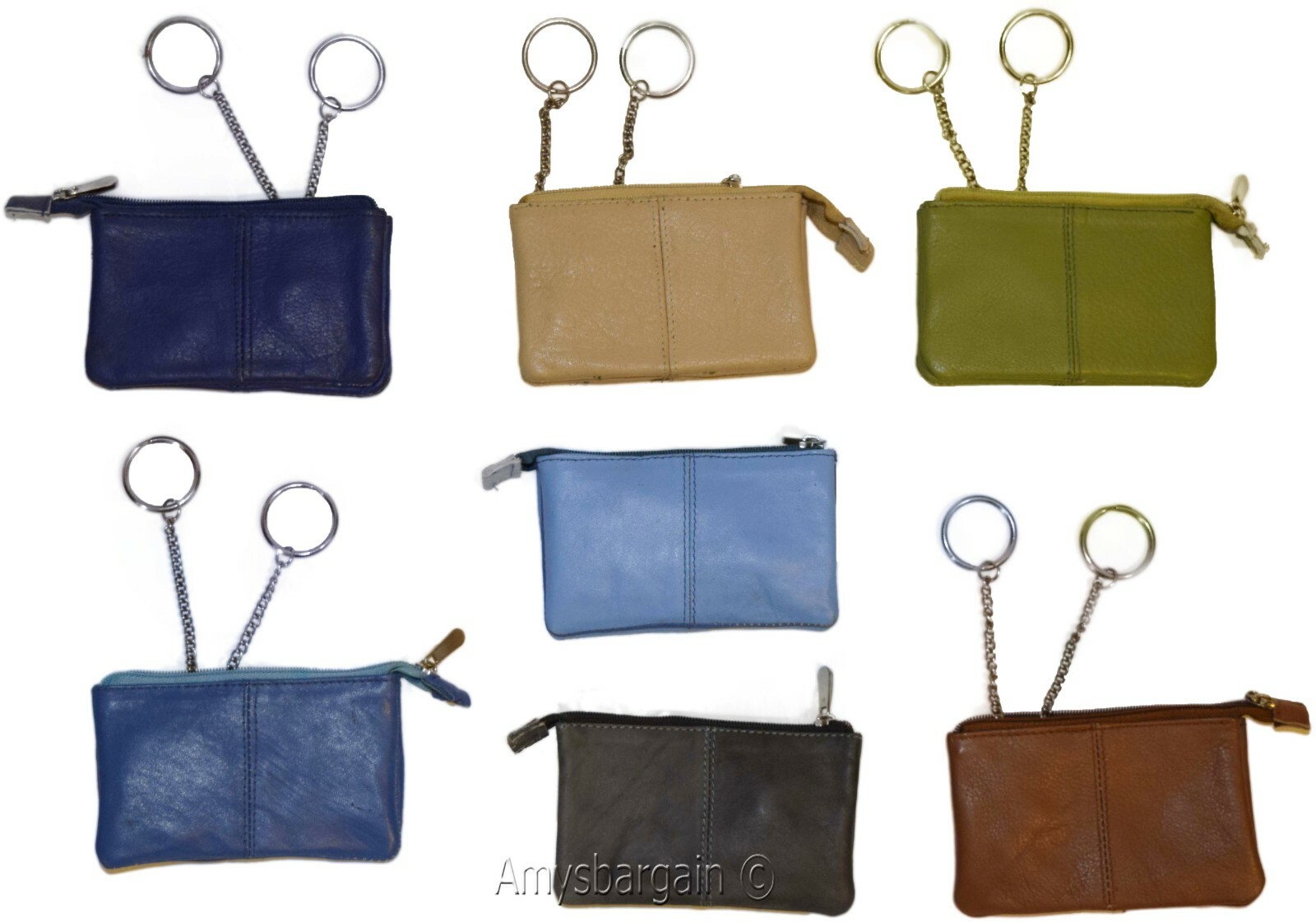 Women's Change Purse Leather mini wallet Card case Zip coin case with key rings - Image 5