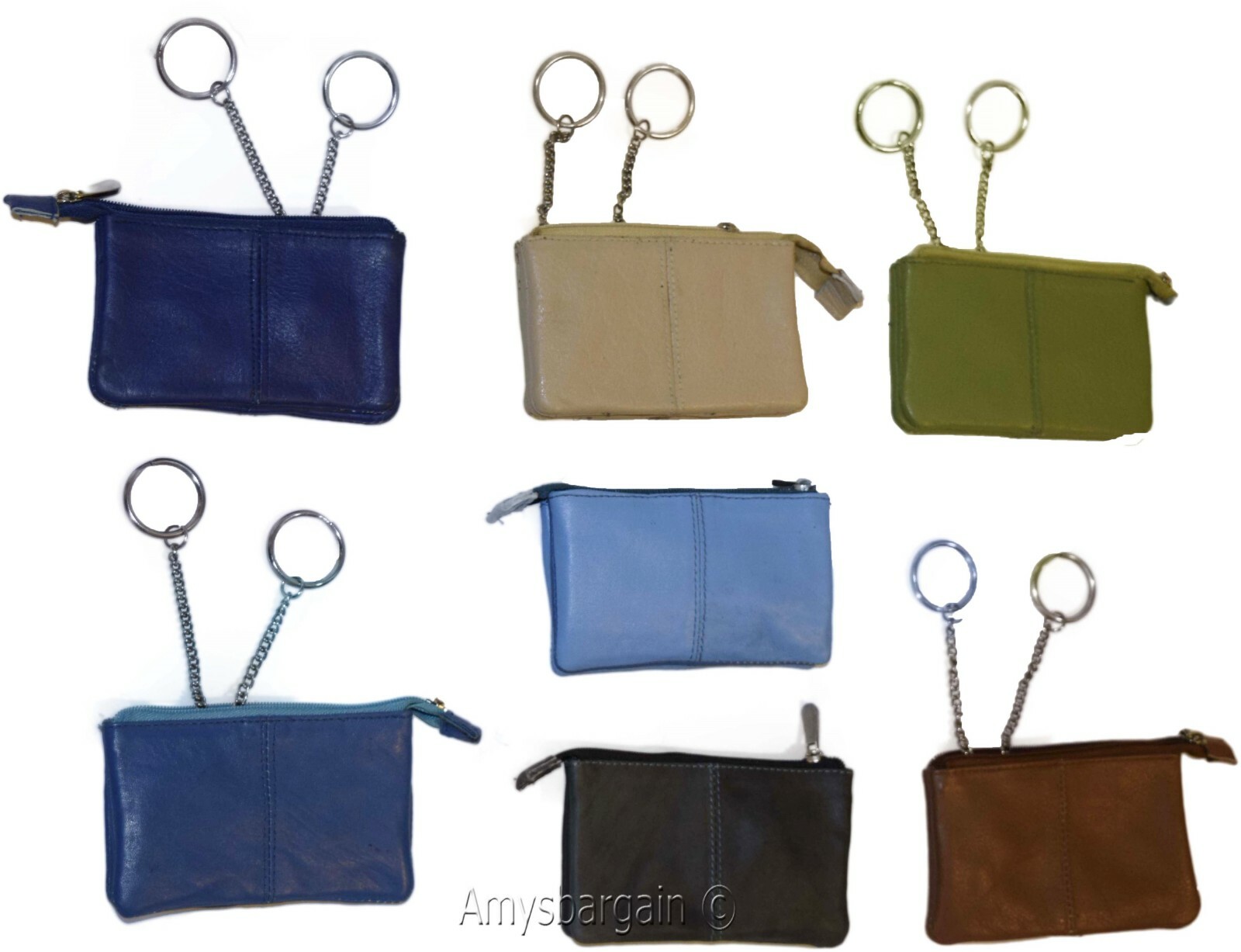 Women's Change Purse Leather mini wallet Card case Zip coin case with key rings - Image 6