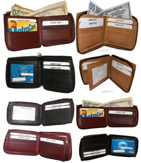Zip around Man's Leather wallet 9 card, ID, 2 Billfolds wallet for men.New #86