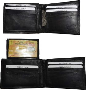 lot of 2 men's bi-fold leather wallet 11 credit cards 2 id black billfold wallet