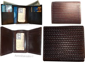 lot of 2 men’s woven printed leather wallet brown trifold wallet id billfolds’ - Image 5
