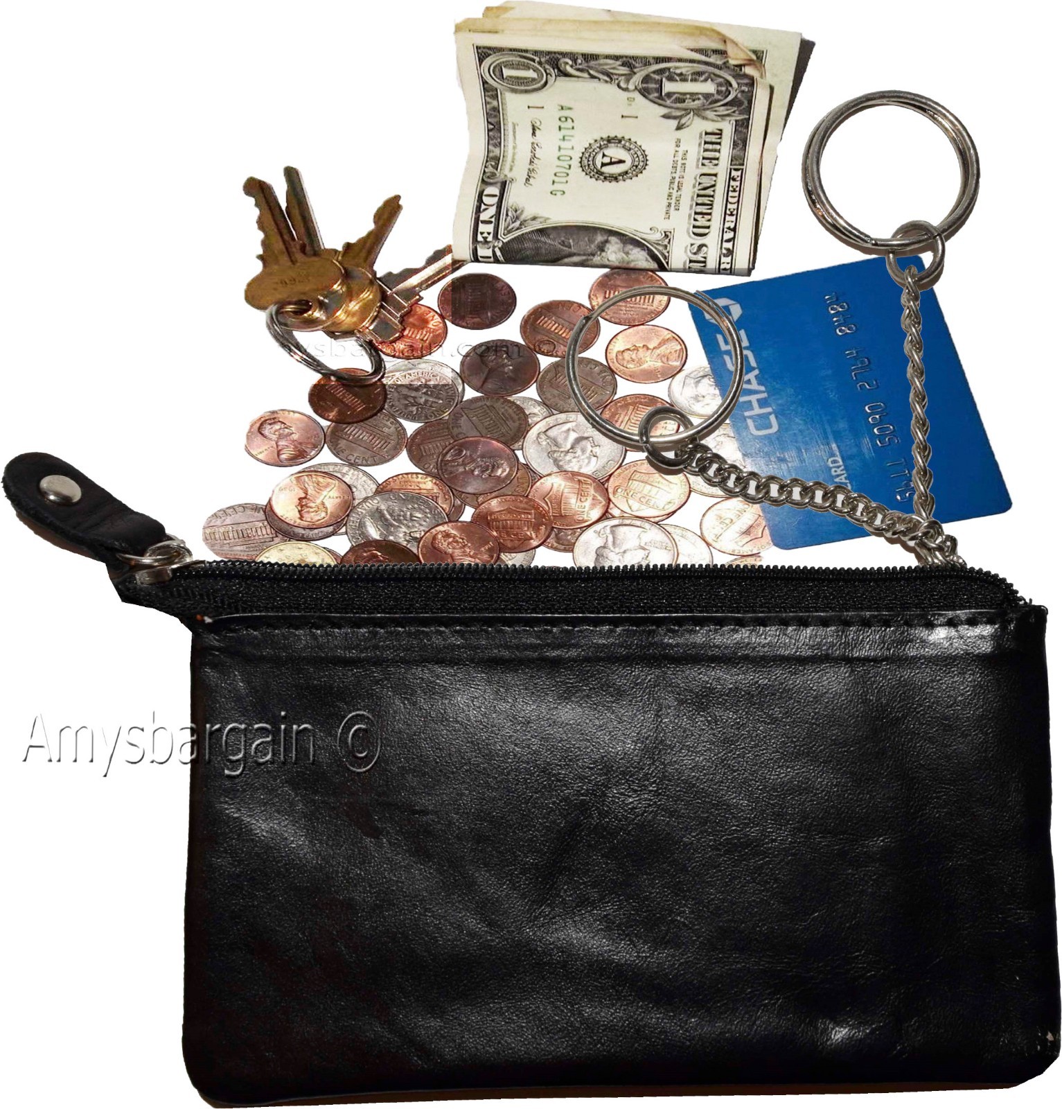 lot of 4 leather change purse ladies wallet black mini pocket zip coin case bn - Image 4