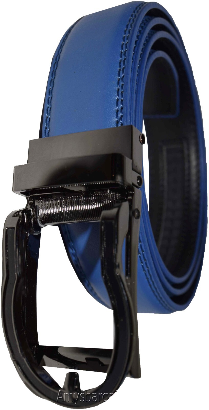 mens blue replacement leather waist belts waistband new auto-lock Buckle XL - Image 11