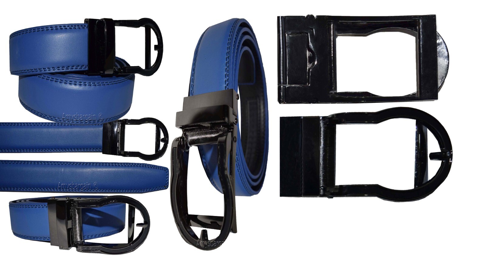 mens blue replacement leather waist belts waistband new auto-lock Buckle XL - Image 12