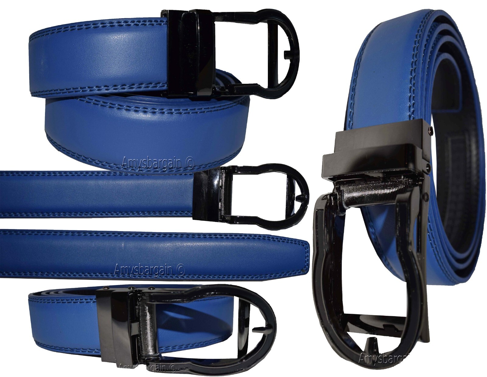 mens blue replacement leather waist belts waistband new auto-lock Buckle XL