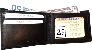 new man's quality buff leather billfold wallet 6 credit card spaces w/id bnwt - Image 3