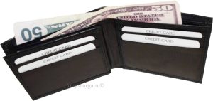new man's quality buff leather billfold wallet 6 credit card spaces w/id bnwt - Image 4