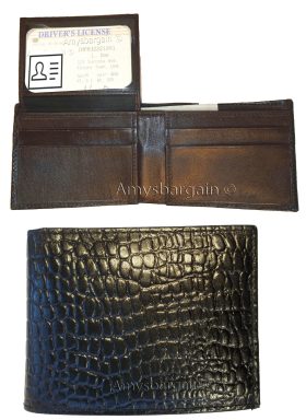 2 New Crocodile Skin Printed Leather man's bi fold wallet 2 bill slots 6 card ID