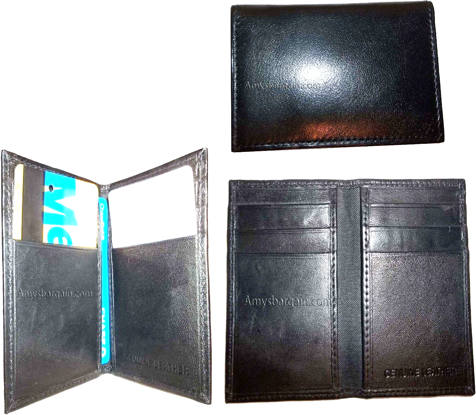 3 Skinny leather 6 business and credit card Black leather card case brand new
