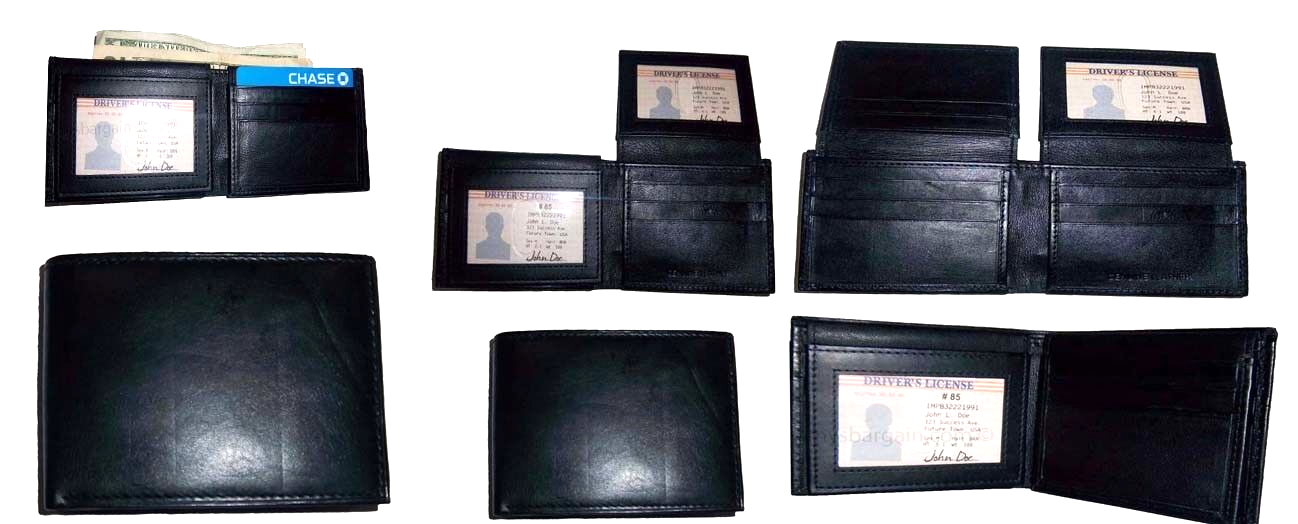 6 Man's Leather black wallet 12 credit card Holder 2 ID 2 Bifold slots Unbranded