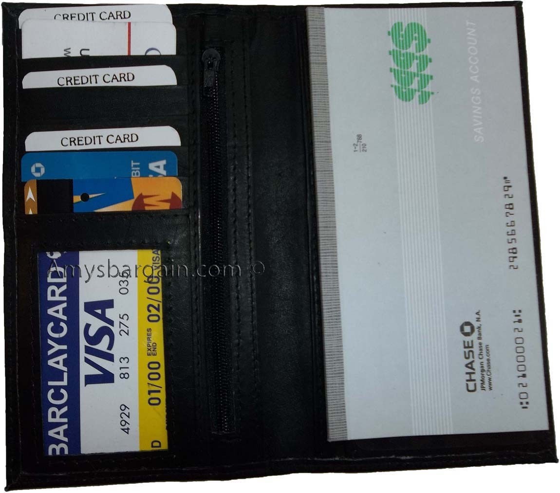 6 New Women/Man's Leather Checkbook Wallet 4 bill pockets 1 zip pocket 7 card ID - Image 11
