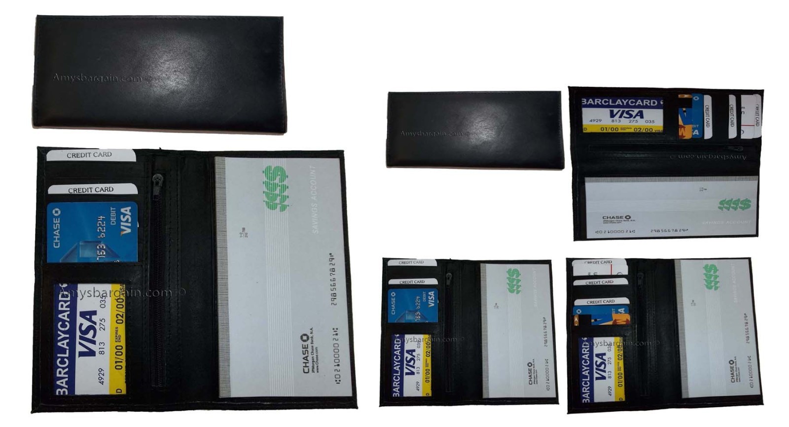 6 New Women/Man's Leather Checkbook Wallet 4 bill pockets 1 zip pocket 7 card ID