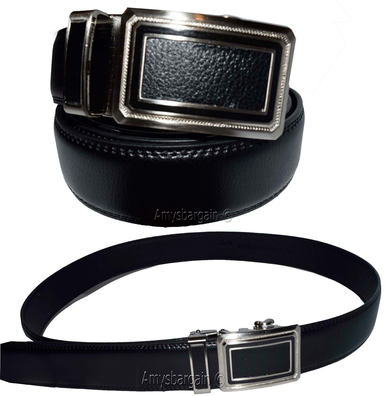 Black Leather Men’s Belt XL Automatic lock Dress / Casual belt adjustable belt - Image 3