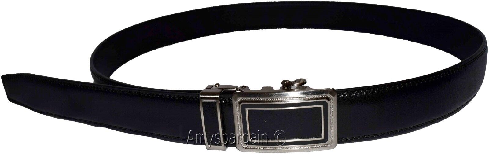 Black Leather Men’s Belt XL Automatic lock Dress / Casual belt adjustable belt - Image 5
