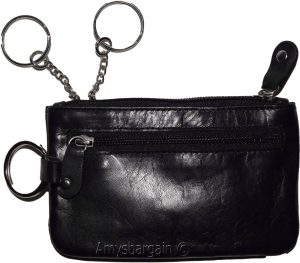 Black Leather change purse, Zip coin wallet, 2 pocket coin case w/key ring BNWT - Image 11