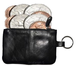 Black Leather change purse, Zip coin wallet, 2 pocket coin case w/key ring BNWT - Image 12