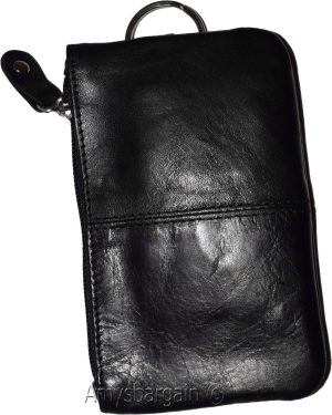 Black Leather change purse, Zip coin wallet, 2 pocket coin case w/key ring BNWT - Image 3