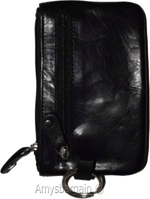 Black Leather change purse, Zip coin wallet, 2 pocket coin case w/key ring BNWT - Image 4