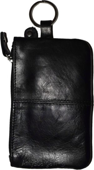 Black Leather change purse, Zip coin wallet, 2 pocket coin case w/key ring BNWT - Image 5