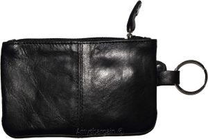 Black Leather change purse, Zip coin wallet, 2 pocket coin case w/key ring BNWT - Image 6