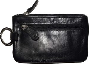 Black Leather change purse, Zip coin wallet, 2 pocket coin case w/key ring BNWT - Image 7