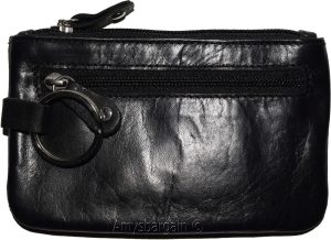 Black Leather change purse, Zip coin wallet, 2 pocket coin case w/key ring BNWT - Image 8