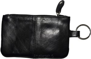 Black Leather change purse, Zip coin wallet, 2 pocket coin case w/key ring BNWT - Image 9