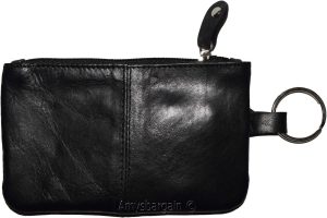 Black Leather change purse, Zip coin wallet, 2 pocket coin case w/key ring BNWT - Image 10