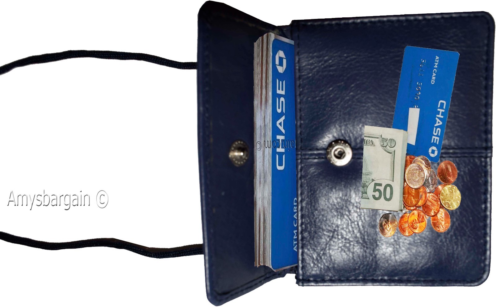 Business card case card holder w/ neck string 30 business cards clear ID window - Image 4