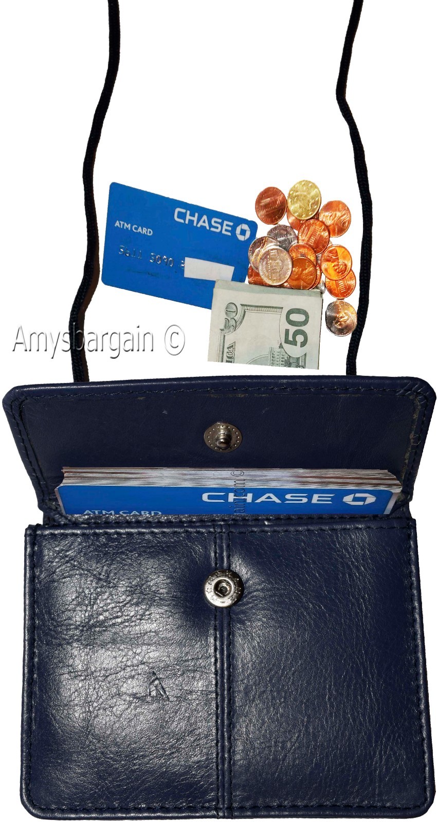 Business card case card holder w/ neck string 30 business cards clear ID window