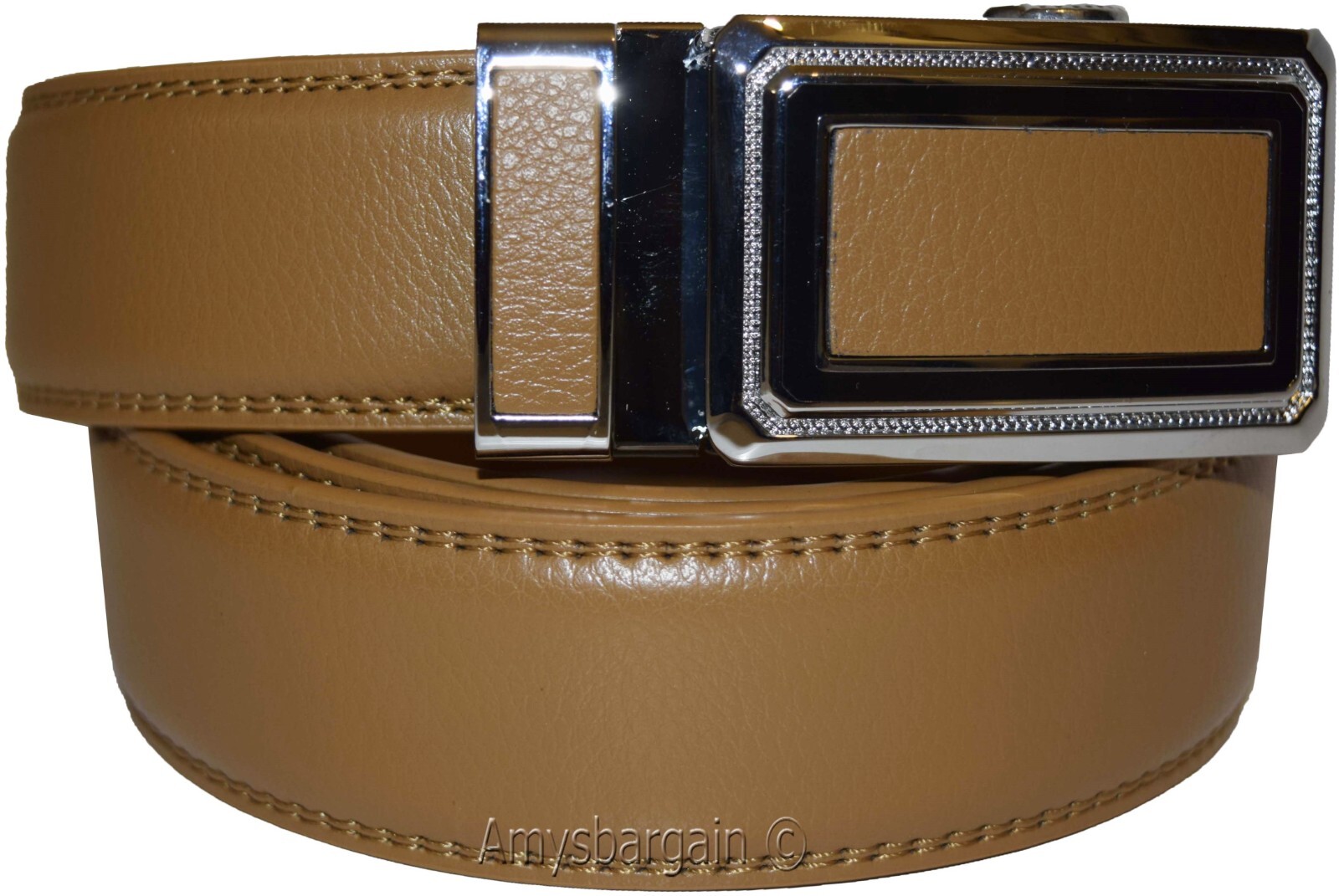 Camel Leather Men’s Belt XL Automatic lock Dress / Casual belt adjustable belt - Image 4