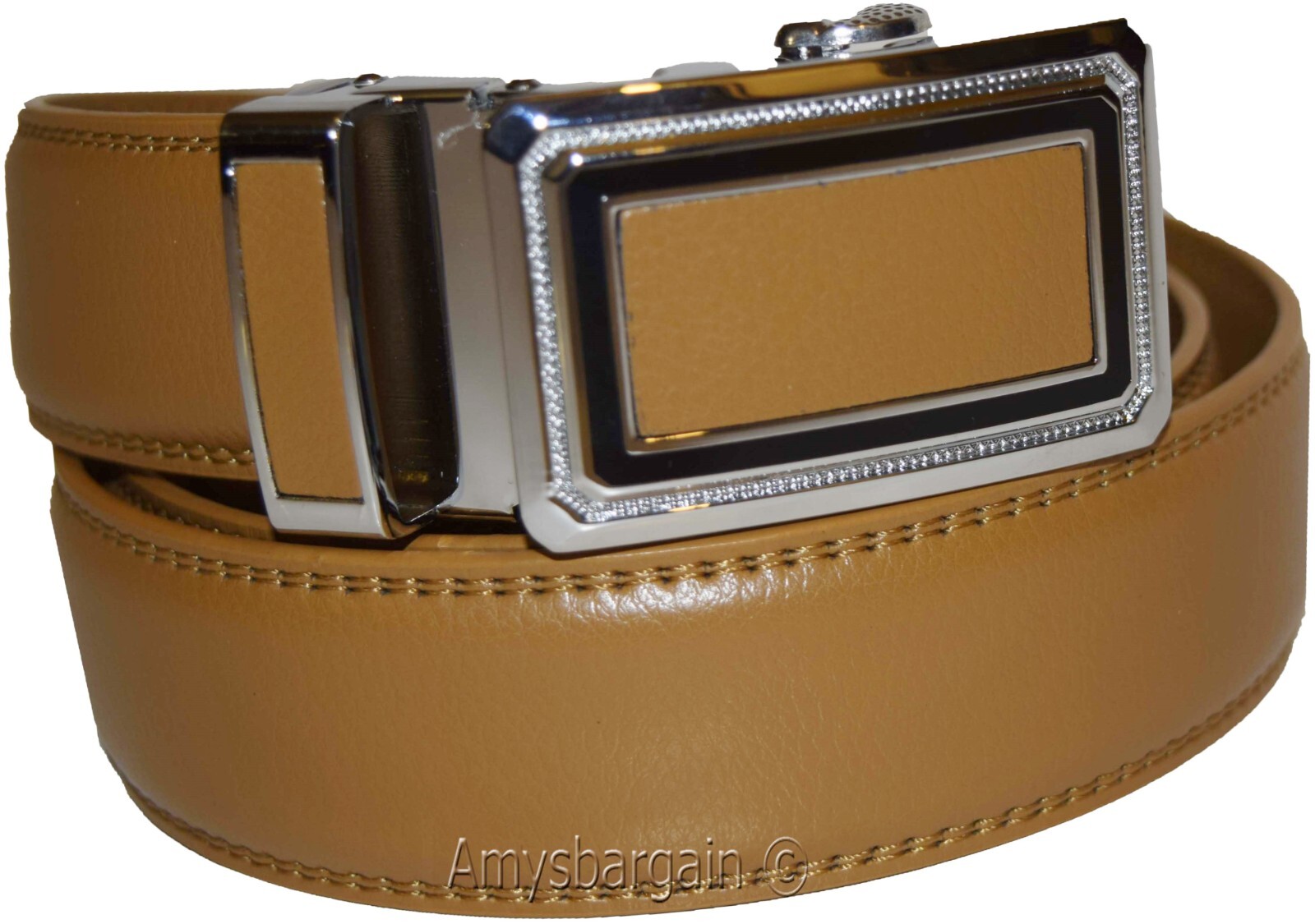 Camel Leather Men’s Belt XL Automatic lock Dress / Casual belt adjustable belt - Image 5