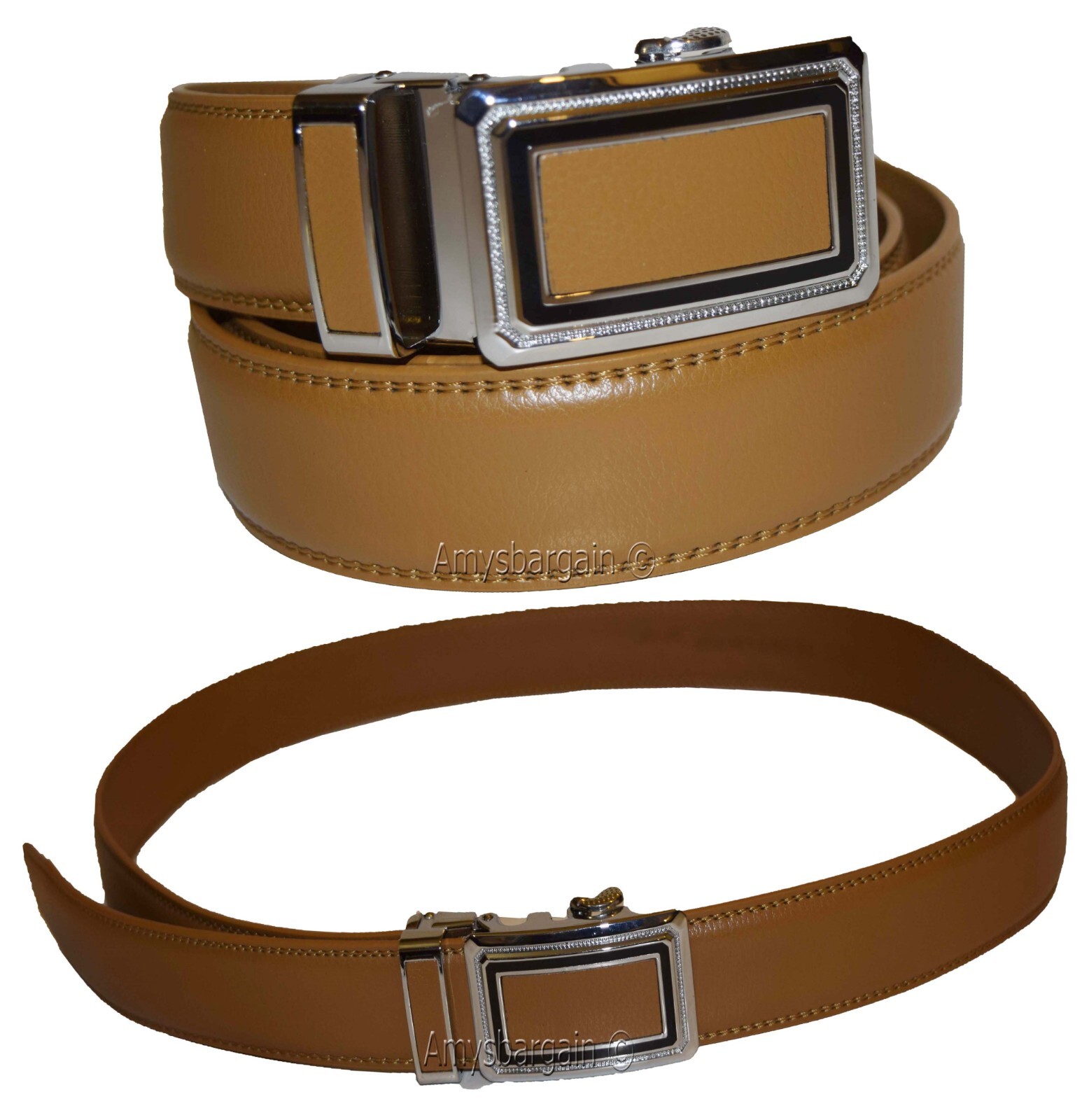 Camel Leather Men’s Belt XL Automatic lock Dress / Casual belt adjustable belt