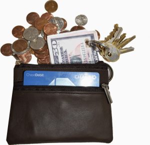 Change purse, Zip coin wallet, Leather change purse w/key ring cards, bills BN