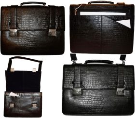 Crocodile Skin Printed Leather Briefcase Black Business Attaché case New sac bag