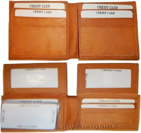 Lat of 2 New Man's Bifold Leather Wallet, 12 Credit Cards, 2 Tan Billfolds new