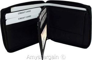 Leather RFID wallet Men's zip around leather 2 billfolds 7 card ID change in Box - Image 12