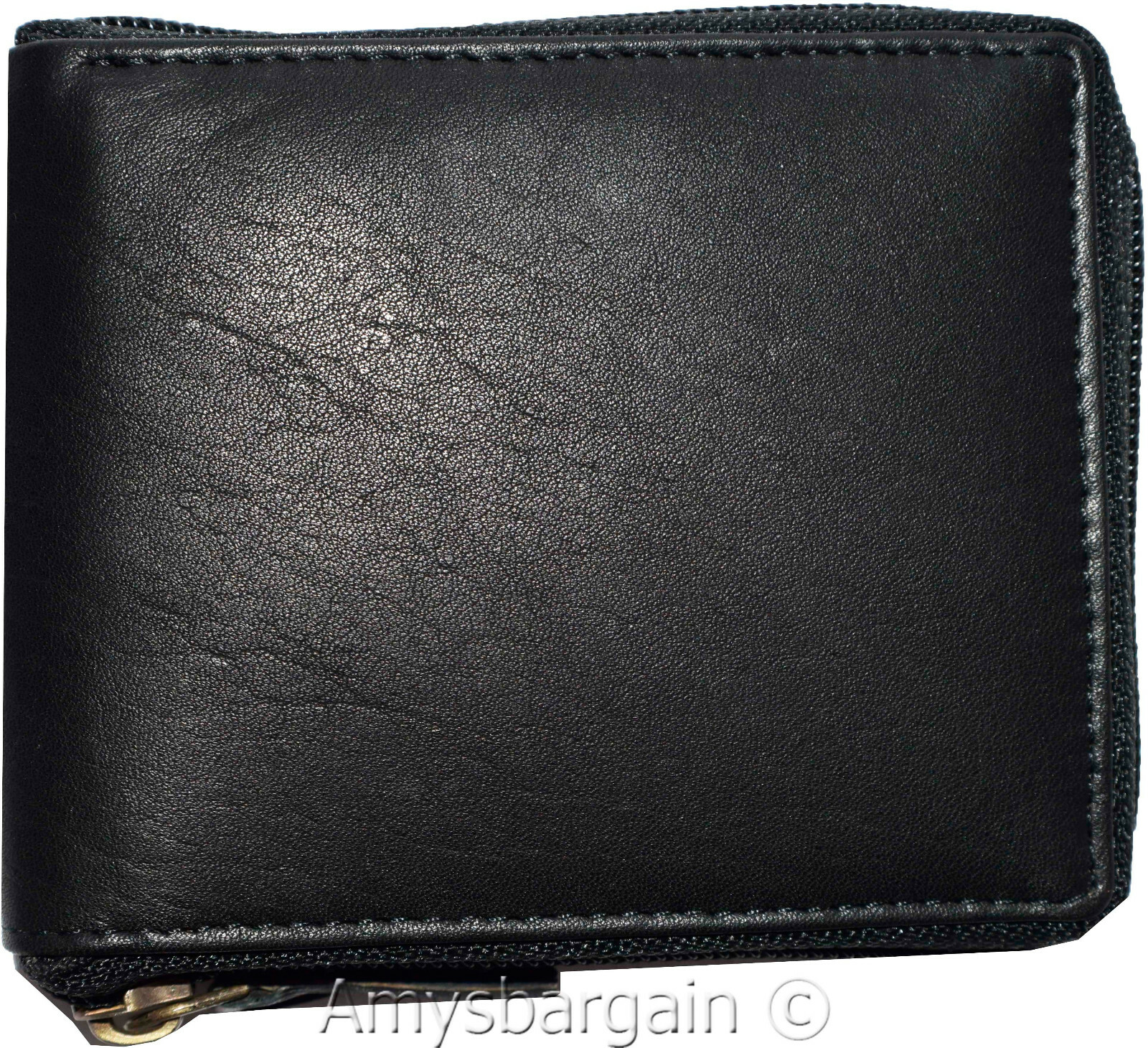 Leather RFID wallet Men's zip around leather 2 billfolds 7 card ID change in Box - Image 7