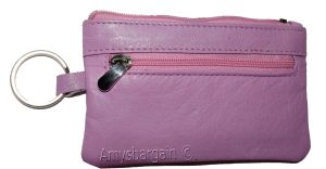 Leather change purse, Coin purse. Zip coin wallet, 2 pocket coin case w/key ring - Image 11