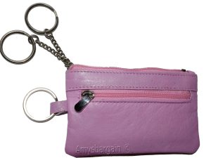 Leather change purse, Coin purse. Zip coin wallet, 2 pocket coin case w/key ring - Image 5