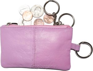 Leather change purse, Coin purse. Zip coin wallet, 2 pocket coin case w/key ring - Image 6