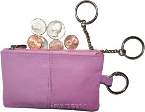 Leather change purse, Coin purse. Zip coin wallet, 2 pocket coin case w/key ring - Image 7